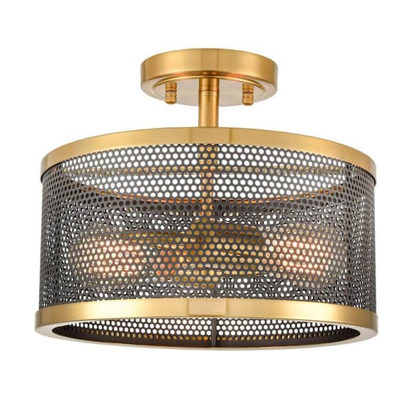 CLAXY 12 in. 2-Light Gold Modern Semi-Flush Mount with No Glass Shade and No Bulbs Included 1-Pack