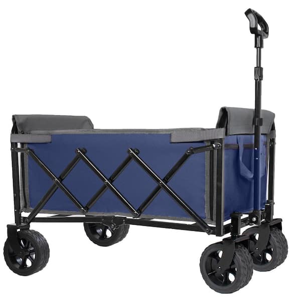 11.8 cu. ft. Steel Dark Blue Convertible Folding Wagon, Garden Cart with 220Lbs Capacity, Wheels