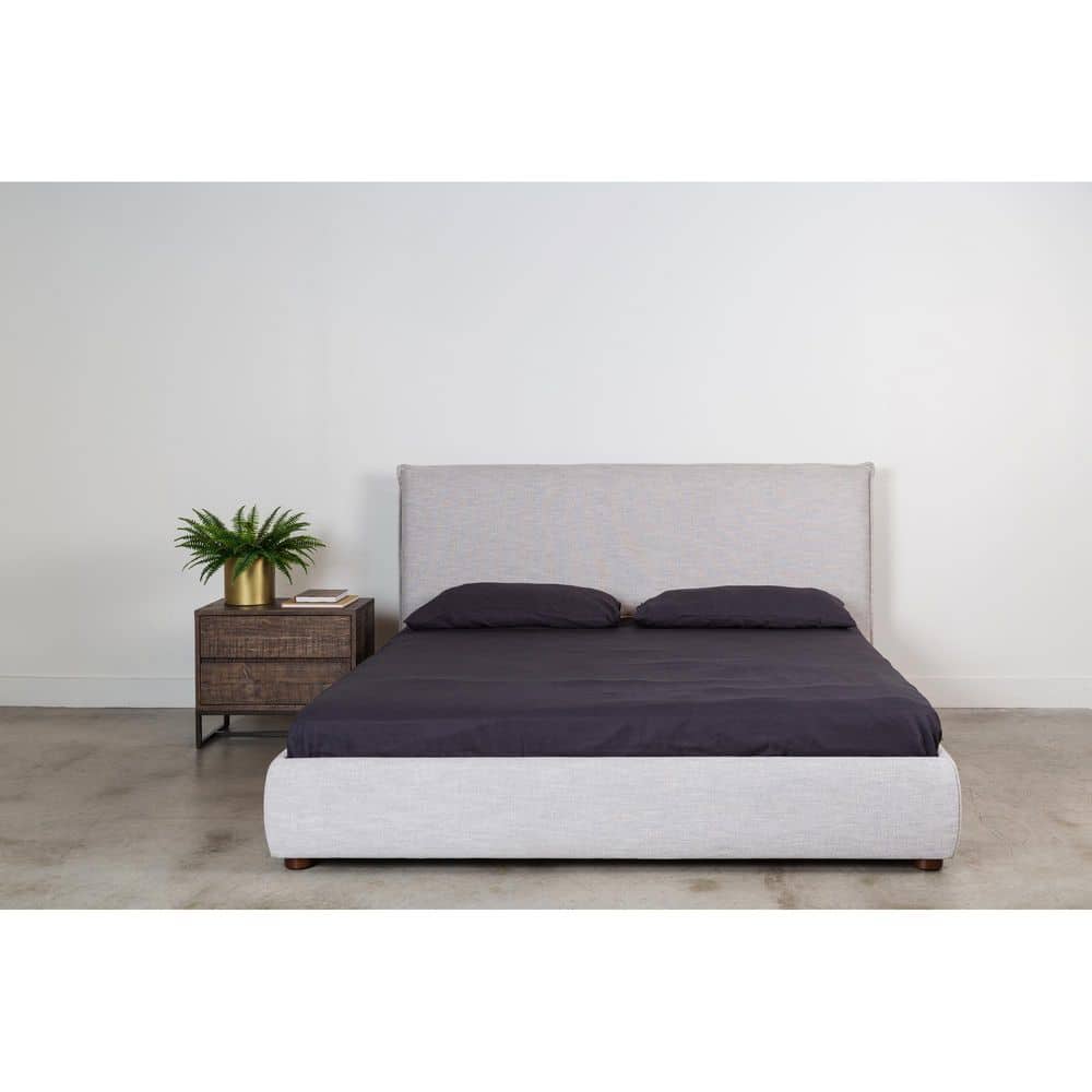 Keaton Light Gray Solid Wood Frame King Platform Bed with Flanged Upholstered Headboard price history on PriceWatchPro