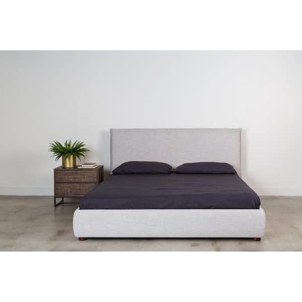 Keaton Light Gray Solid Wood Frame King Platform Bed with Flanged Upholstered Headboard