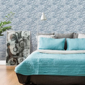 Mare Navy Wave Paper Non-Pasted Wallpaper Roll (Covers 56.4 Sq. Ft.)