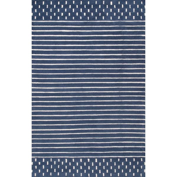 Mandia Striped Wool Navy 10 ft. x 14 ft. Indoor/Outdoor Patio Rug