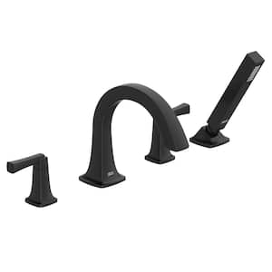 Townsend 2-Handle Deck-Mount Roman Tub Faucet for Flash Rough-In Valves with Hand Shower in Matte Black
