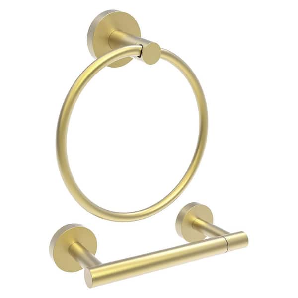 2-Piece Bath Hardware Set with Towel Ring Toilet Paper Holder Bathroom Towel Holder Set Accessories in Brushed Gold