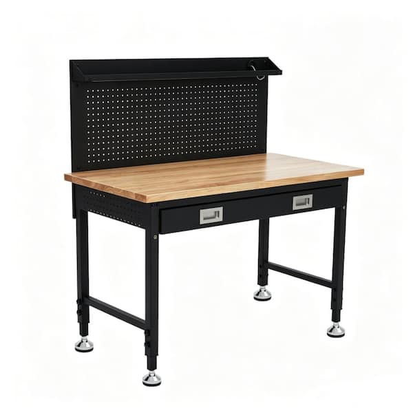 48" x 24" Workbench with Drawer, Adjustable Height Work Table with LED Light Strips for Garage, 2000Lbs Capacity