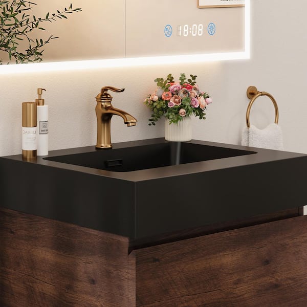 FAMYYT 24 in. W Single Sink Floating Bath Vanity in Walnut with