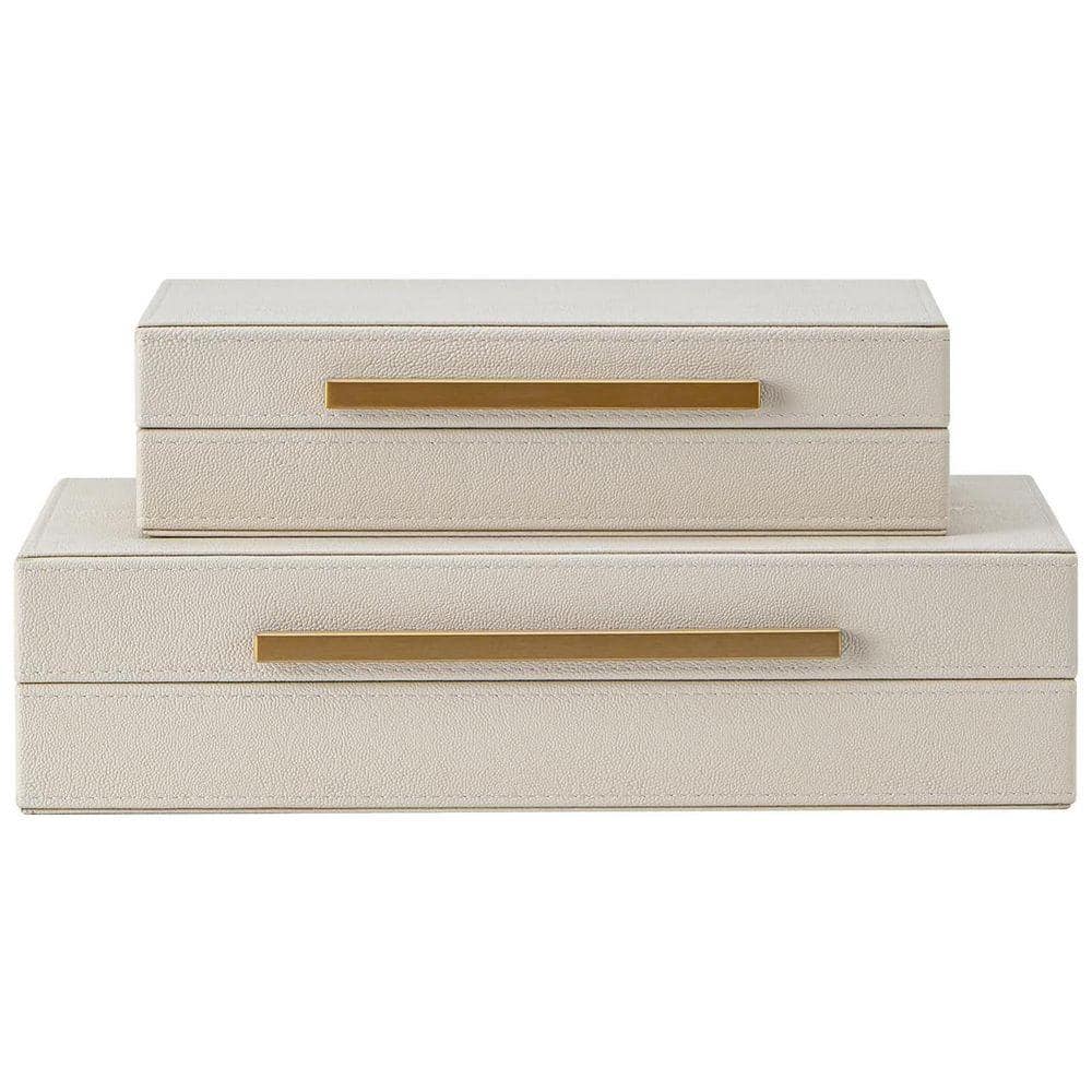 装飾BOX Beige 14.2 in. x 3.6 in. Faux Leather Decorative Boxes Set of 2