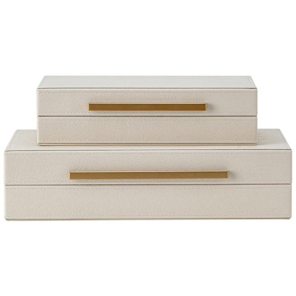 Beige 14.2 in. x 3.6 in. Faux Leather Decorative Boxes Set of 2
