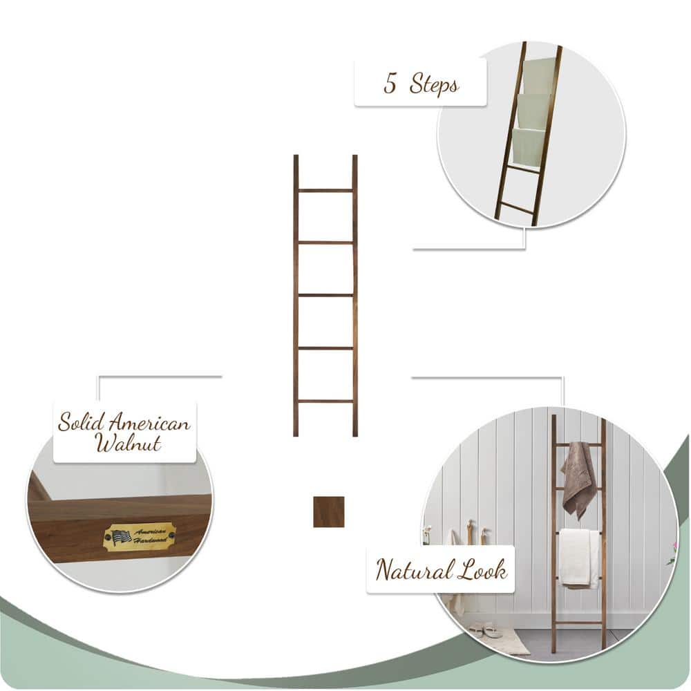 Solid Walnut Decorative Ladder with Natural Finish