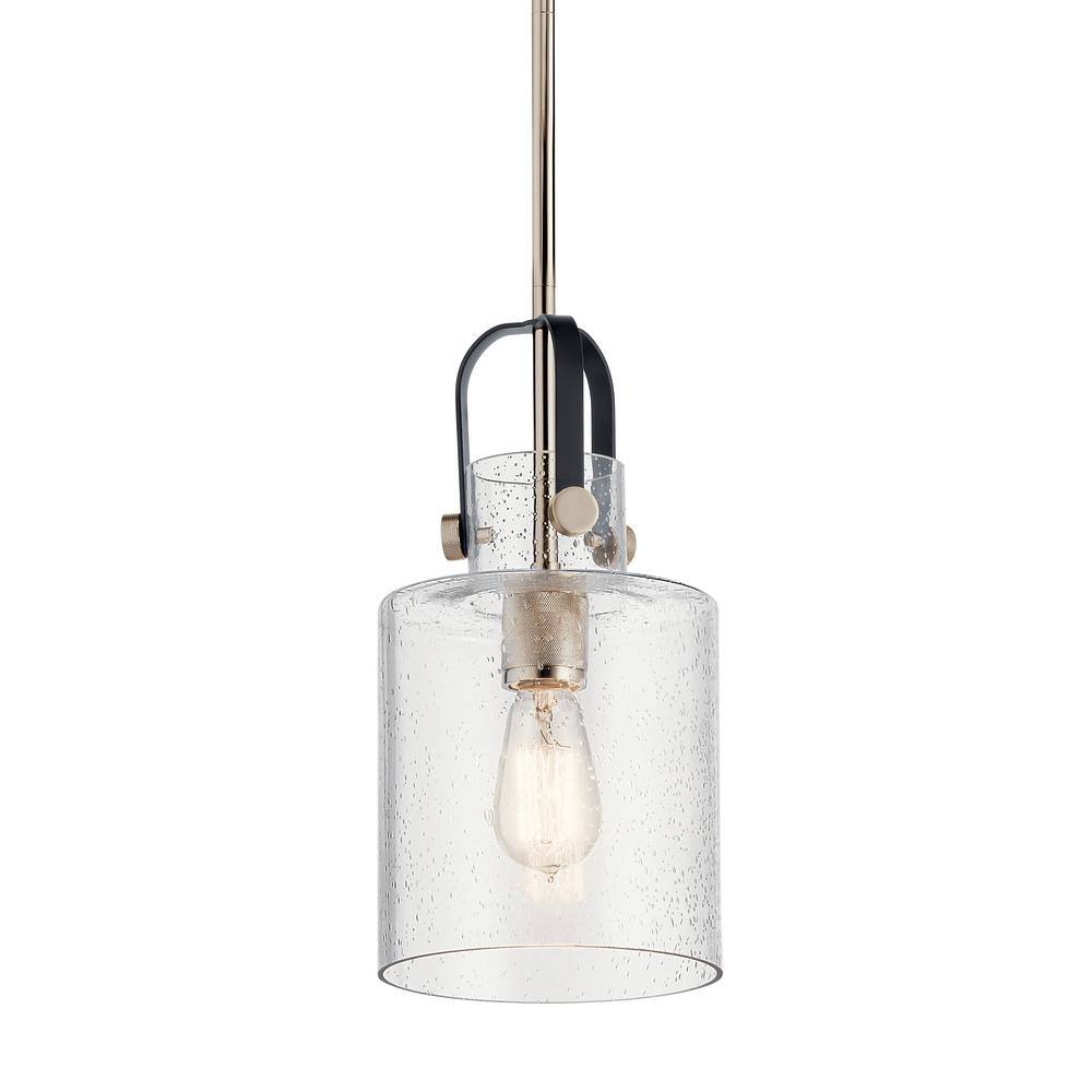 Kitner Vintage Industrial Polished Nickel Pendant with Clear Seeded Glass