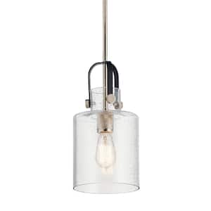 Kitner 1-Light Polished Nickel Vintage Industrial Shaded Kitchen Pendant Hanging Light with Clear Seeded Glass