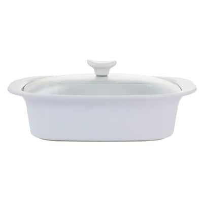 Gracious Dining 2.7 Qt. Stoneware Casserole in White with Glass Lid
