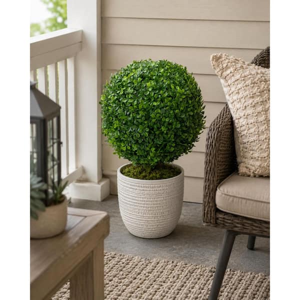 StyleWell 1.8 ft. Artificial Boxwood Topiary Tree in White Pot
