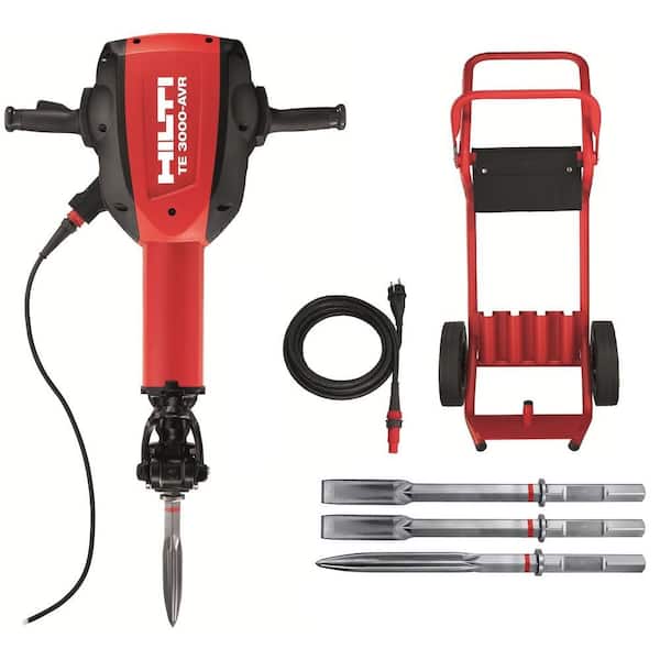 Hilti 15 Amp 120 Volt 1-1/8 in. TE 3000-AVR Polygon Demolition Jack Hammer Concrete Breaker Kit with Trolley, Cord and Chisels