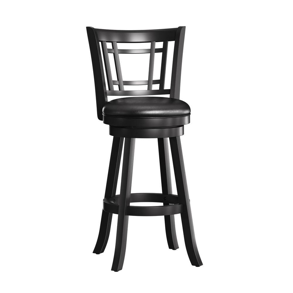 Transitional Black Faux Leather and Wood Swivel Bar Stool