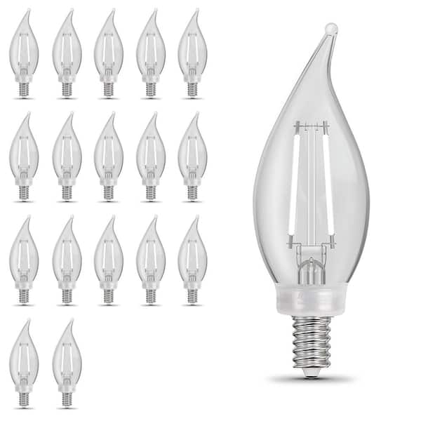 Feit Electric 60-Watt Equivalent BA10 Dim White Filament Clear Glass Chandelier E12 Candelabra LED Light Bulb Daylight 5000K (18-Pack)