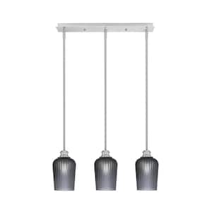 Albany 60-Watt 3-Light Brushed Nickel Linear Pendant Light with Smoke Textured Glass Shades and No Bulbs Included
