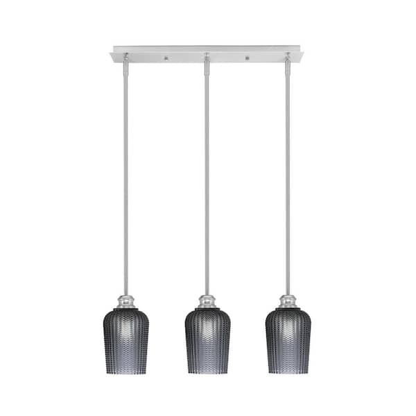 Unbranded Albany 60-Watt 3-Light Brushed Nickel Linear Pendant Light with Smoke Textured Glass Shades and No Bulbs Included