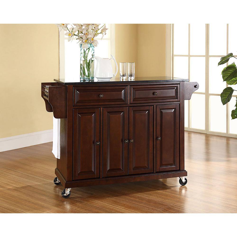 Vintage Mahogany Kitchen Cart with Spice Rack and Granite Top