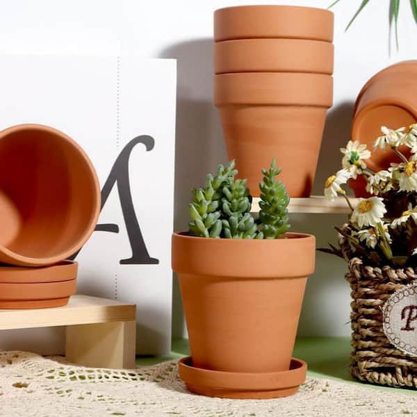 Unbranded Brown Terracotta Indoor/Outdoor Planter with Saucer(4 in. W x 4  in. H) 6-Pack L07T4TF63M