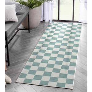 Green 2 ft. 3 in. x 7 ft. 3 in. Runner Flat-Weave Apollo Square Modern Geometric Boxes Area Rug