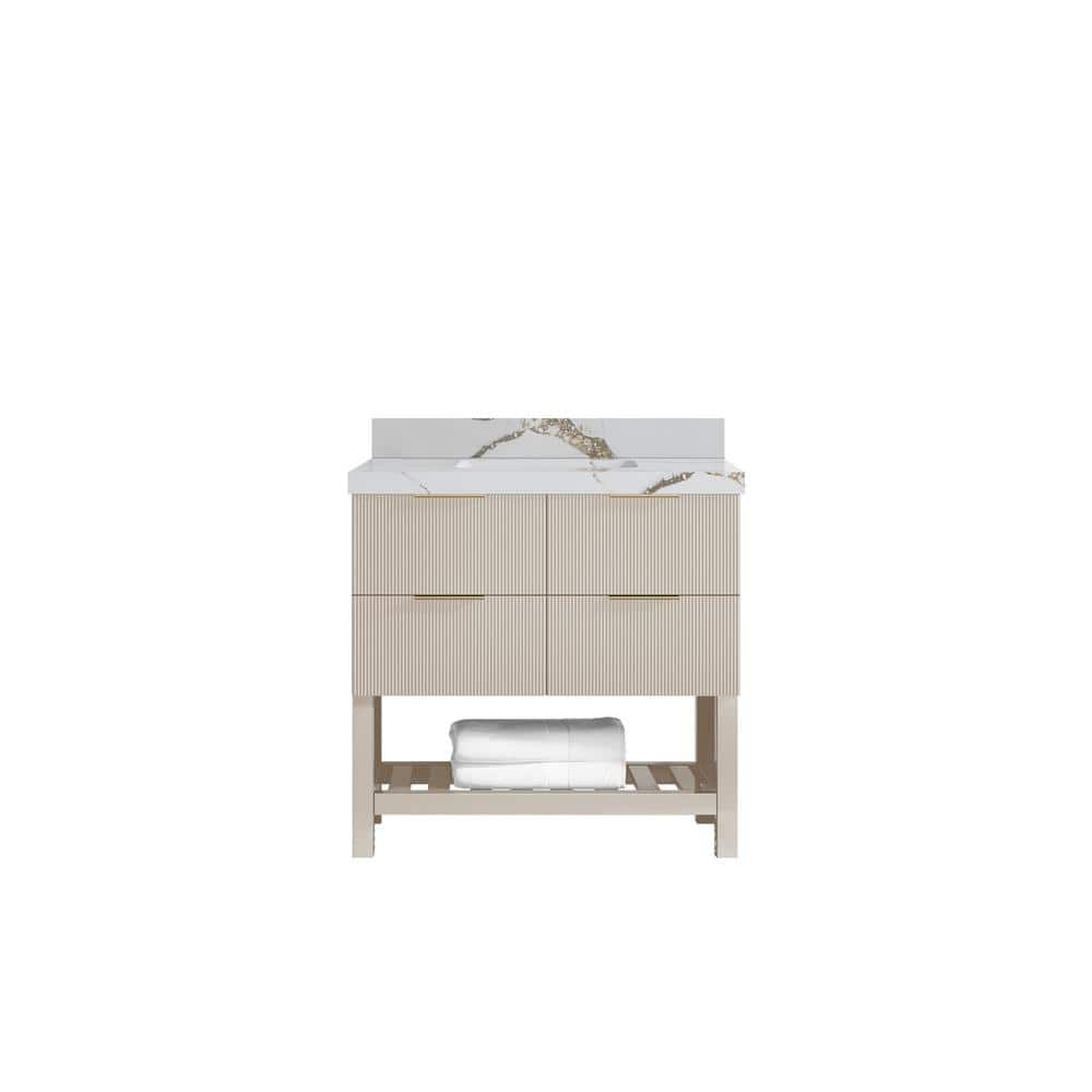 Catalina 36 in. Single Sink Freestanding Fine Grain Bath Vanity with Calacatta Gold Quartz Top Unassembled price history on PriceWatchPro