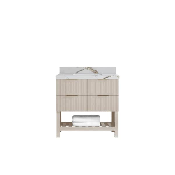 Willow Collections Catalina 36 in. Single Sink Freestanding Fine Grain Bath Vanity with Calacatta Gold Qt. Top Unassembled