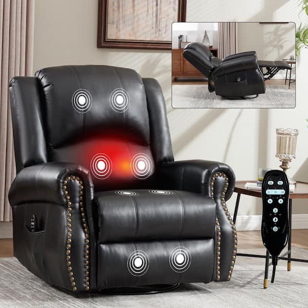 aisword Wine Red 360° Faux Leather Manual Swivel Rocker Recliner