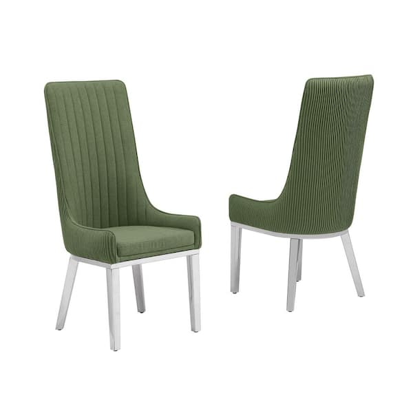 Best Quality Furniture Corina Green Teddy Fabric Side Chair Set of 2 with Stainless Steel Legs