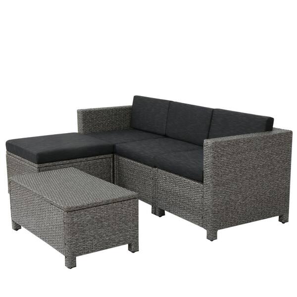 Noble House Puerta Gray 5 Piece Wicker Outdoor Sectional With Black Cushions 7703 - Outdoor Wicker Furniture Sofa Set By Havenside Homes