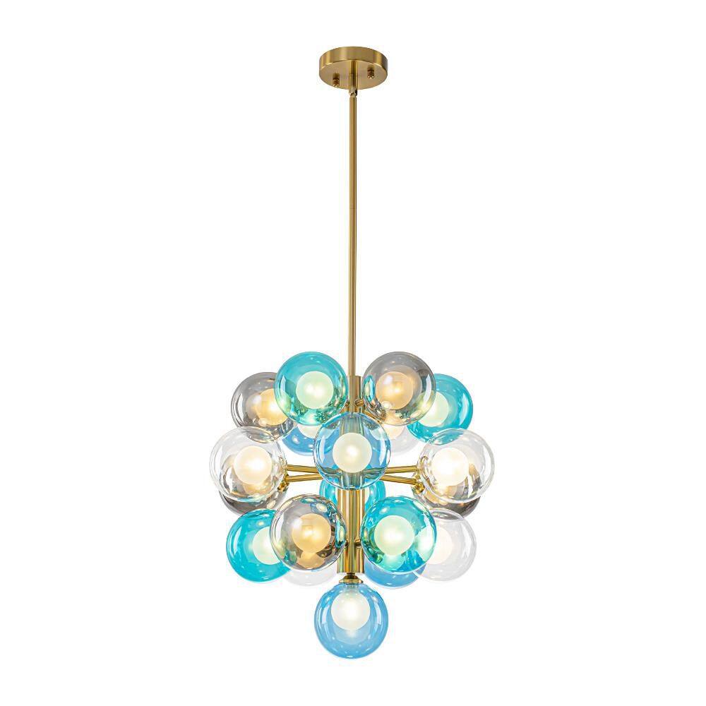 Grape Cluster 19.7 in. 19-Light Modern Brass Cluster Colorful Chandelier with Unique Mixed-Color Inner Glass Globes price history on PriceWatchPro