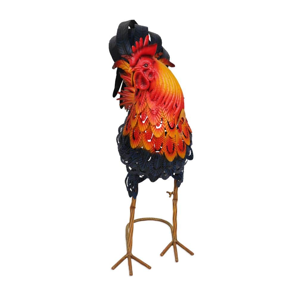 Vibrant Multicolor Steel Rooster Garden Statue, 25"