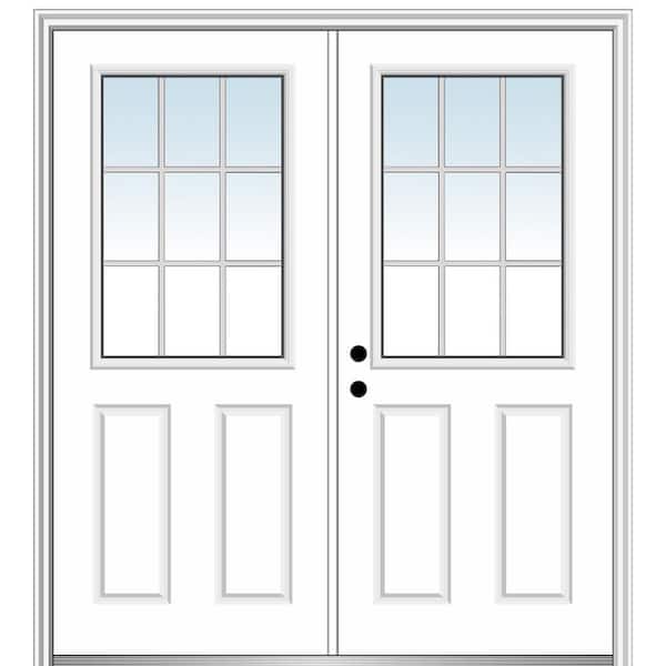MMI Door 60 in. x 80 in. White Internal Grilles Right-Hand Inswing 1/2-Lite Clear 2-Panel Painted Steel Prehung Front Door
