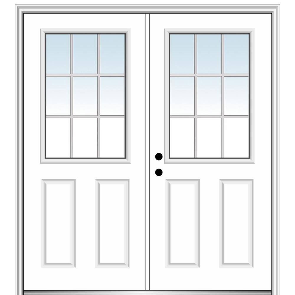 Mmi Door 72 In X 80 In White Internal Grilles Right Hand Inswing 1 2 Lite Clear Glass 2 Panel Primed Steel Prehung Front Door Z029742r The Home Depot