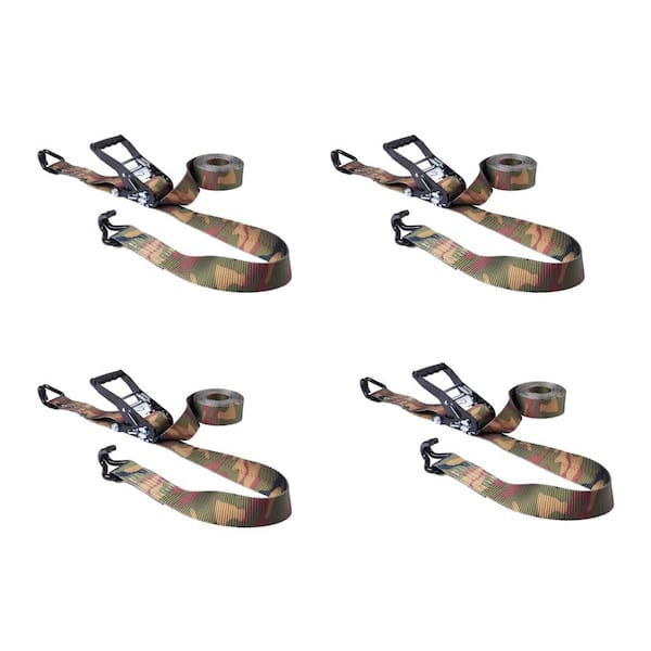 Camo Ratchet Tie-Down Strap 16 ft. x 2 in. 3,333 lbs. with J Hook (4-Pack)