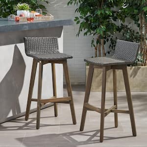 la brea outdoor acacia wood and wicker barstools