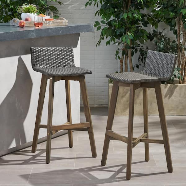 La Brea Grey Wood Outdoor Patio Bar Stool (2-Pack)