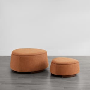 Leocadia Orange Fabric Rounded Pebble Tray Top Ottoman Set with Wood Frame for Living Room and Bed Room