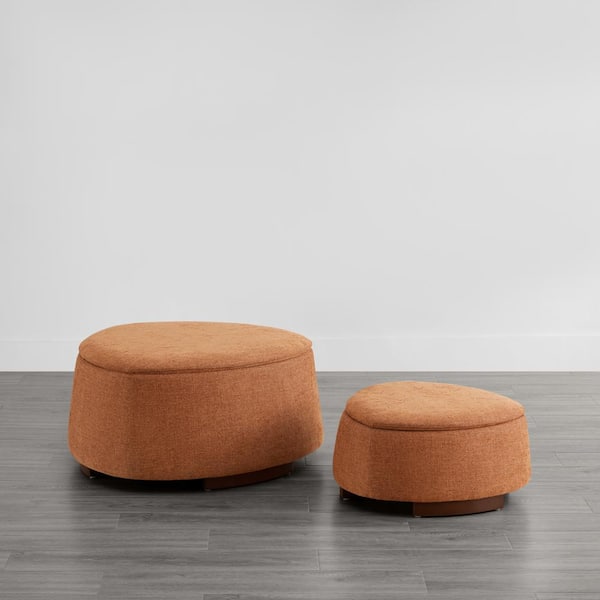SPRUCE & SPRING Leocadia Orange Fabric Rounded Pebble Tray Top Ottoman Set with Wood Frame for Living Room and Bed Room