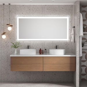 60 in. W x 28 in. H Large Rectangular Frameless Anti-Fog Wall-Mounted LED Bathroom Vanity Mirror