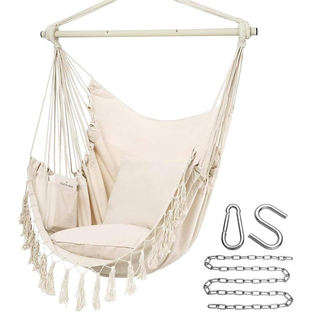 3.15 ft. Hanging Rope Swing Hammock Chair with Max 500 lbs. 2-Cushions, Poc