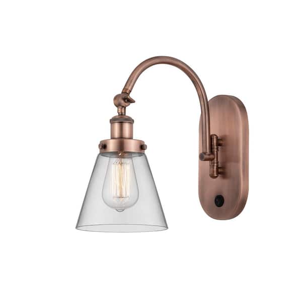Innovations Cone 1-Light Antique Copper, Clear Wall Sconce with Clear Glass Shade
