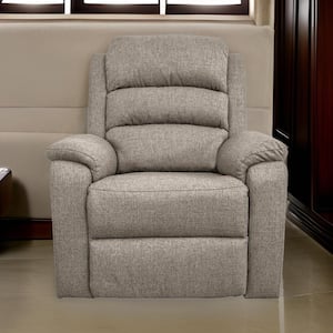 Brown Burlap Manual Recliner with Cushioned Seat and Solid Wood