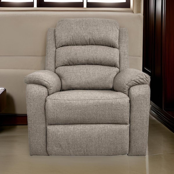 Benjara Brown Burlap Manual Recliner with Cushioned Seat and Solid Wood