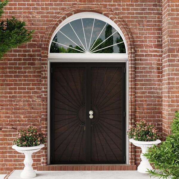 64 in. x 80 in. Universal/Reversible Hinging Black Surface Mount Steel Security Door with Perforated Metal Screen (Lock)