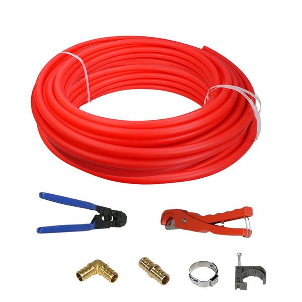 The Plumber's Choice 3/4 in. x 500 ft. PEX Tubing Plumbing Kit with Crimp and Cutter Tools Elbow Coupling Half Clamp Full Strap with Nail