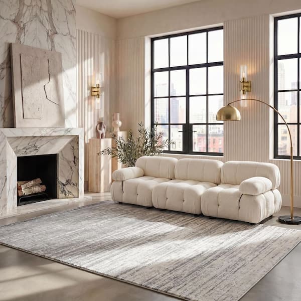 Adirondack Ivory/Silver 8 ft. x 10 ft. Solid Striped Area Rug