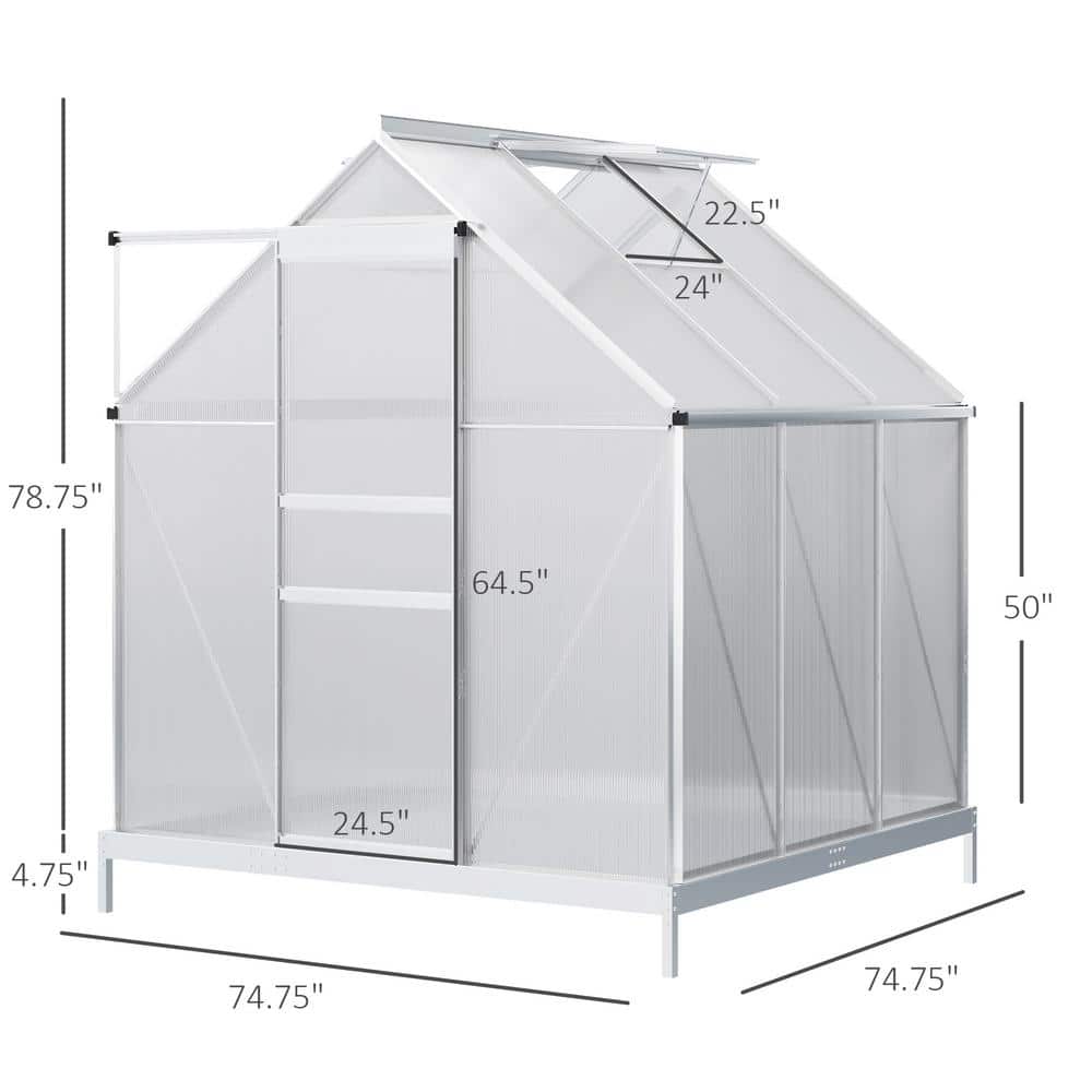 Silver Aluminum Polycarbonate Walk-In Garden Greenhouse Kit