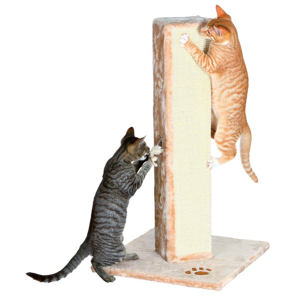 Beige Sisal and Plush Cat Scratching Post with Peek-a-Boo Toys