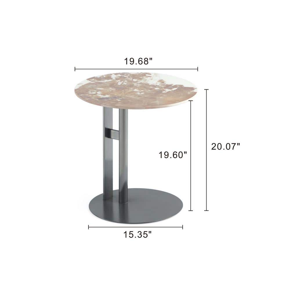 Modern Round Stone and Metal Accent Table